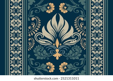 damask pattern with a classic floral design.African embroidery patterns, paisley, boho, floral ikat, ethnic floral designs, ikat sari, ikat patterns and ethnic patterns.
