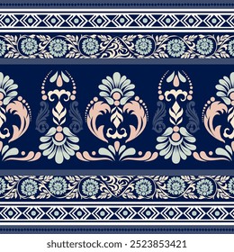 Patrón de damasco con un diseño floral clásico. Patrones de bordado africanos, paisley, boho, floral ikat, diseños florales étnicos, ikat sari, patrones ikat y patrones étnicos.
