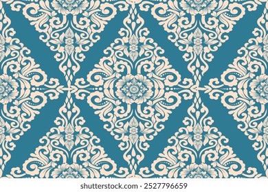 Patrón de damasco con un diseño floral clásico. Patrones de bordado africanos, paisley, boho, floral ikat, diseños florales étnicos, ikat sari, patrones ikat y patrones étnicos.