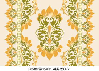 Damast Muster mit einem klassischen floralen Design.Afrikanische Stickerei Muster, Paisley, Boho, florale ikat, ethnische florale Designs, ikat sari, ikat Muster und ethnische Muster.