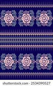 Patrón de damasco con un diseño floral clásico. Patrones de bordado africanos, paisley, boho, floral ikat, diseños florales étnicos, ikat sari, patrones ikat y patrones étnicos.