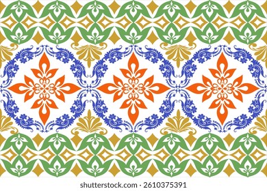 
Damask pattern decorated with green flowers, seamless, carpet, antique ceramics, pipes