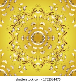 Damask pattern for design. Vector pattern on yellow and white colors with golden elements.