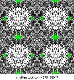 Damask pattern for design. Vector pattern on green and white background with white elements.