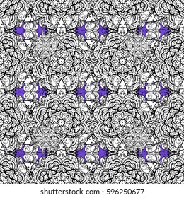 Damask pattern for design. Vector pattern on violet background with white elements.