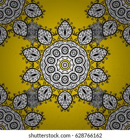 Damask pattern for design. Vector pattern on yellow background with white elements.