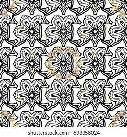 Damask pattern for design. Vector pattern on red background with white elements.