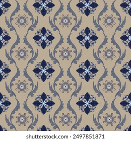 Damask pattern design, vector, suitable for curtain pattern, wallpaper, background, decorative pattern, window, curtain, bed sheet, carpet, pillow, table cloth, cream background, floral pattern, seaml