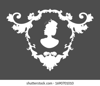 Damask pattern. Emblem in luxury victorian style. 