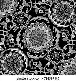 Damask  pattern with flowers in Indian style. Floral vector wallpaper