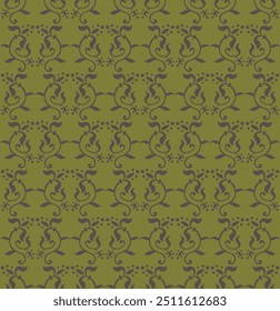 Damask padrão de desenho étnico sem emenda. Design de folhas verde-oliva. Textura vetorial