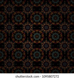 Damask pattern in old style. Wallpaper with antique medieval baroque abstract flowers and ornaments. Baroque damask vintage red, orange and brown vector seamless pattern background. Baroque ornament.