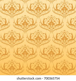 Damask Pattern Orange Background, Vector, Illustration, Eps File