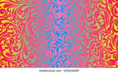 Damask pattern in red on multicolor background