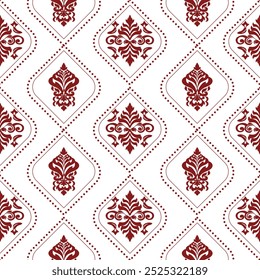 Damask pattern, red and white color, abstract, Vector illustration elegant for textile, interior, decoration, bedding 