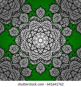 Damask pattern repeating background. Elements on green and white background. White green floral ornament in baroque style. Antique white repeatable wallpaper.
