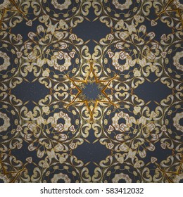 Damask pattern repeating background. Golden gray floral ornament in baroque style. Antique golden repeatable wallpaper.Golden element on gray background.