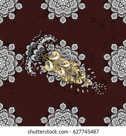 Damask pattern repeating background. Golden brown floral ornament in baroque style. Antique golden repeatable wallpaper.