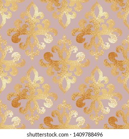 Damask pattern. Rose gold. Vector background with ornament. Imitation of rose gold for design invitations, covers, sales, cards