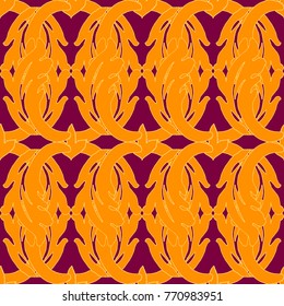 Damask pattern seamless floral yellow  leaf design textile, fabric repeating background 