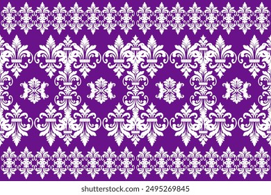 damask pattern, seamless, traditional ethnic, purple,white, fabric pattern for textiles, rugs, wallpaper, clothing, sarong, batik, wrapping, embroidery, print, background, cover, illustration, vector.