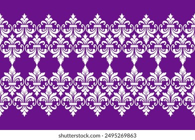 damask pattern, seamless, traditional ethnic, purple,white, fabric pattern for textiles, rugs, wallpaper, clothing, sarong, batik, wrapping, embroidery, print, background, cover, illustration, vector.