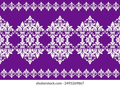 damask pattern, seamless, traditional ethnic, purple,white, fabric pattern for textiles, rugs, wallpaper, clothing, sarong, batik, wrapping, embroidery, print, background, cover, illustration, vector.