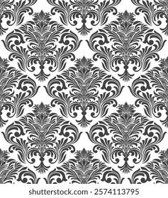 Damask pattern seamless vector wallpaper. Seamless ornament in the baroque style. Damask flower paisley elements.