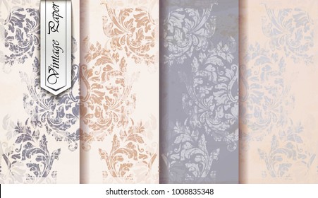 Damask pattern set Vector. Baroque ornament decor. Vintage background. Trendy color fabric textures