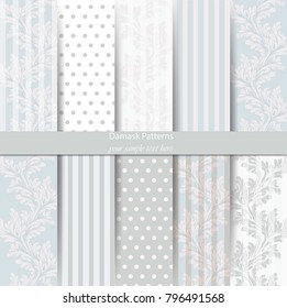 Damask pattern set Vector. Baroque ornament decor. Vintage background. Pastel color fabric textures