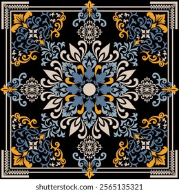 Damask pattern Tribal ethnic fabric, bandana print elegant pattern designs,Pattern motif flora geometric, texture design for wallpaper wrapping clothing table linens, rug, carpet damask design fabric.