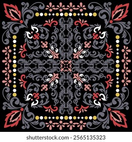 Damask pattern Tribal ethnic fabric, bandana print elegant pattern designs,Pattern motif flora geometric, texture design for wallpaper wrapping clothing table linens, rug, carpet damask design fabric.