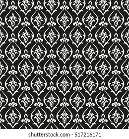 Damask pattern vector. Design print for wallpaper, fabric or wrapping paper. Abstract monochrome background.