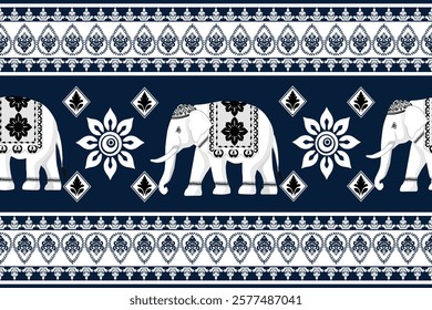 Damask pattern with vintage design seamless border ornament and tribal texture in tradit