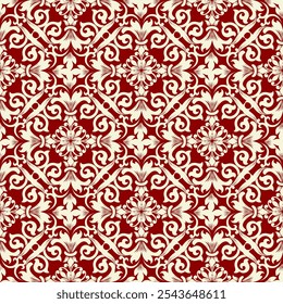 padrão damask vintage com intrincados desenhos florais e ornamentais. Este design clássico e elegante é perfeito para papéis de parede, têxteis, papel de embrulho e decoração interior