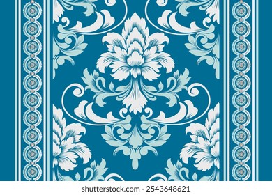 padrão damask vintage com intrincados desenhos florais e ornamentais. Este design clássico e elegante é perfeito para papéis de parede, têxteis, papel de embrulho e decoração interior