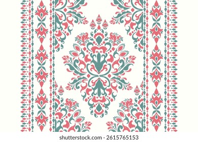 Damask pattern,damask floral Pattern on white background,vector illustration,Ikat floral pattern,baroque style,hand drawn embroidery.design for texture,fabric,clothing,decoration,print,sarong,scarf.