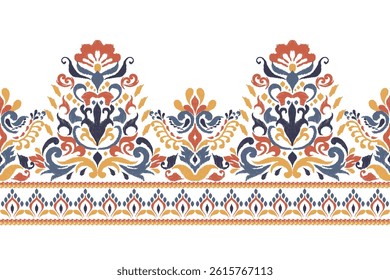 Damask pattern,damask floral Pattern on white background,vector illustration,Ikat floral pattern,baroque style,hand drawn embroidery.design for texture,fabric,clothing,decoration,print,sarong,print.