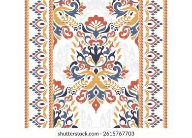 Damask pattern,damask floral Pattern on white background,vector illustration,Ikat floral pattern,baroque style,hand drawn embroidery.design for texture,fabric,clothing,decoration,print,sarong,carpet.