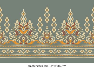 Damask pattern.damask Ikat floral pattern on white background vector illustration.Ikat ethnic oriental traditional,Aztec style,baroque.design for texture,fabric,clothing,wrapping,decoration,sarong.