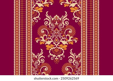 Padrão damasco.damasco Padrão floral Ikat no vetor persa ilustration.Ikat étnico oriental,estilo asteca,baroque.design para textura,tecido,roupas,envoltório,decoração,tapete