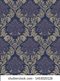 Damask patterned background illustration in 3 colors. Retro, vintage, noble image background.