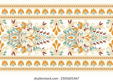 Damask pattern.Ikat floral pattern on white background.Ikat ethnic pattern vector illustration,Aztec style,hand drawn,baroque embroidery.design for texture,fabric,clothing,decoration,carpet,print.