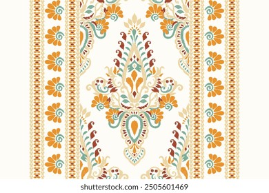 Damask pattern.Ikat floral pattern on white background.Ikat ethnic pattern vector illustration,Aztec style,hand drawn,baroque embroidery.design for texture,fabric,clothing,decoration,carpet,print,rug.