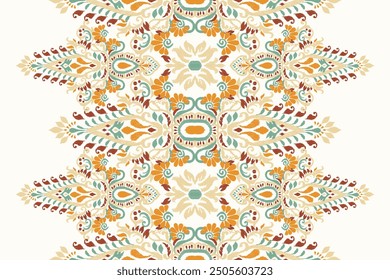 Damask pattern.Ikat floral pattern on white background.Ikat ethnic pattern vector illustration,Aztec style,hand drawn,baroque embroidery.design for texture,fabric,clothing,decoration,carpet,print.