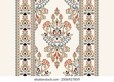 Damask pattern.Ikat floral pattern on white background.Ikat ethnic pattern vector illustration,Aztec style,hand drawn,baroque embroidery.design for texture,fabric,clothing,decoration,carpet,print.