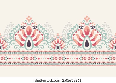 Damask pattern.Ikat floral pattern on white background.Ikat ethnic pattern vector illustration,Aztec style,hand drawn,baroque embroidery.design for texture,fabric,clothing,decoration,sarong,print,hem.