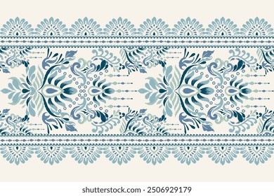 Patrón de damasco. Patrón floral Ikat sobre fondo blanco. Ilustración vectorial de patrón étnico Ikat, estilo azteca, dibujado a mano, bordado barroco. diseño para textura, tela, ropa, decoración, alfombra, impresión, alfombra