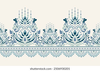 Damask pattern.Ikat floral pattern on white background.Ikat ethnic pattern vector illustration,Aztec style,hand drawn,baroque embroidery.design for texture,fabric,clothing,decoration,sarong,print,hem.