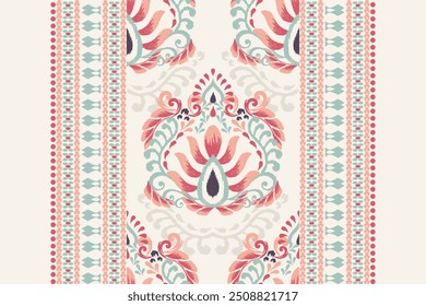 Damask pattern.Ikat floral pattern on white background.Ikat ethnic pattern vector illustration,Aztec style,hand drawn,baroque embroidery.design for texture,fabric,clothing,decoration,carpet,print,rug.